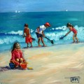 enfants creusant des sables sur la plage Impressionnisme enfant